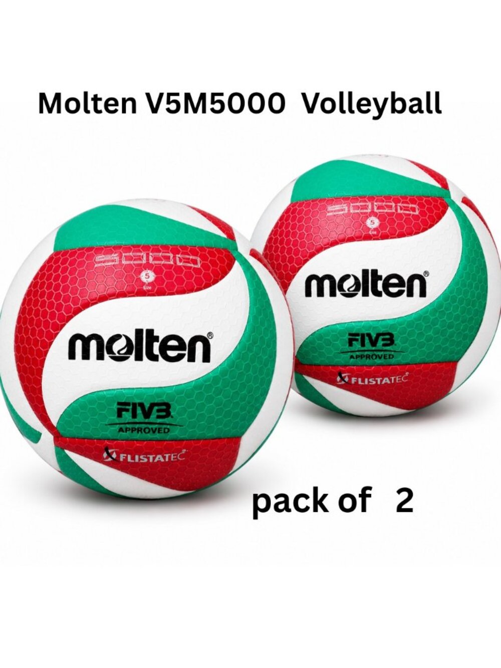 Molten V5M5000 FIVB Approved Volleyball Size 5 Indoor Outdoor Red Green White